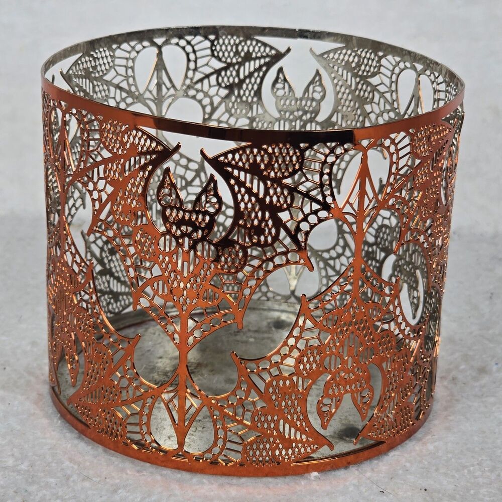 Bath & Body Works Halloween 3-Wick Candle Sleeve Holder Metal Lace Orange Bats